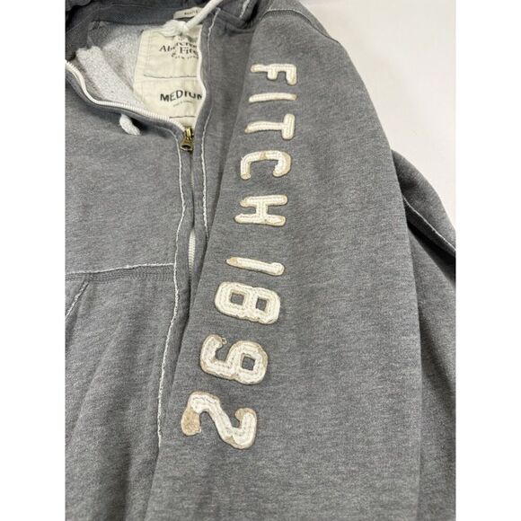 Abercrombie Fitch Muscle Hoodie Women Medium Gray Embroidered Full Zip Spell Out - Picture 5 of 12
